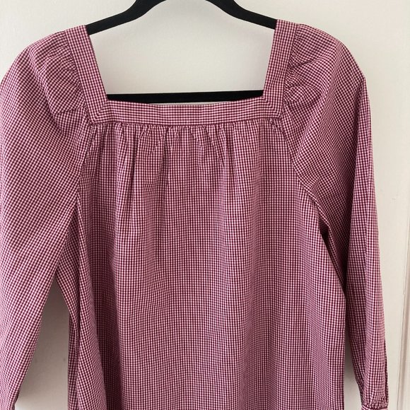 J. Crew Burgundy &Pink mini check square neck top - Picture 2 of 5